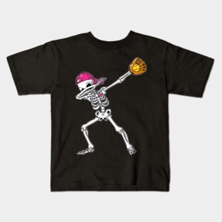 Dabbing Skeleton Softball Funny Girls Halloween Gift Kids T-Shirt